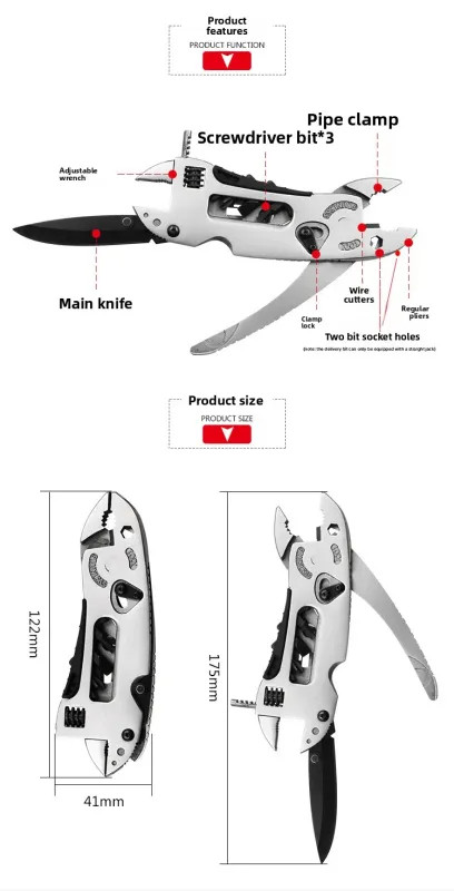 Adjustable Multi-Tool Knife EDC Gear Set Wrench, Screwdriver, Pliers Pocket Tool