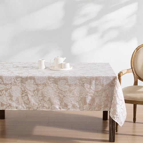 Laura Ashley Annaleigh Tablecloth Jacquard 84" x 60" (Rectangular) Taupe
