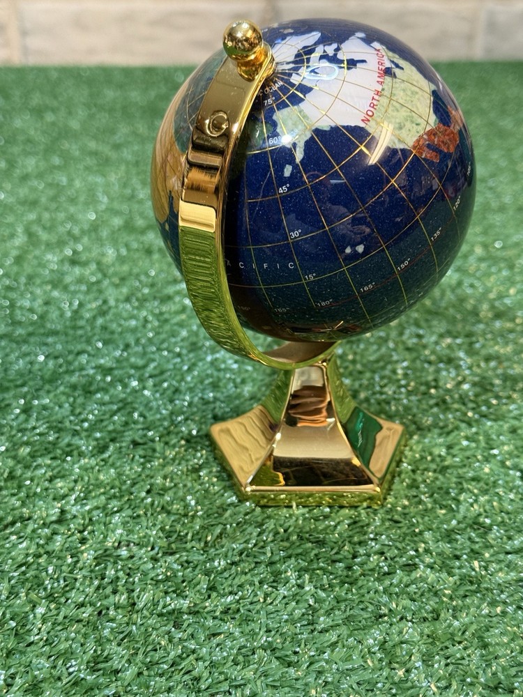 Gemstone Tabletop Globe Multicolor with Gold Base, Small Decorative, Rotating