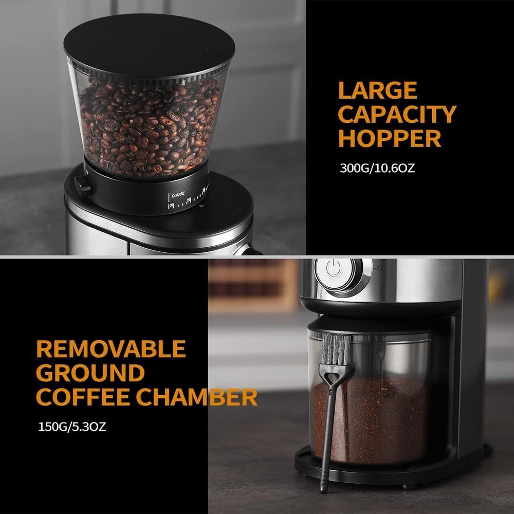Compact Electric Coffee Grinder - 30 Grind Settings & Double Safety Protection