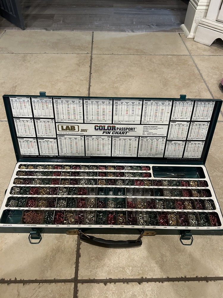 1994 Lab Lock Pin Large Set Green Metal Case