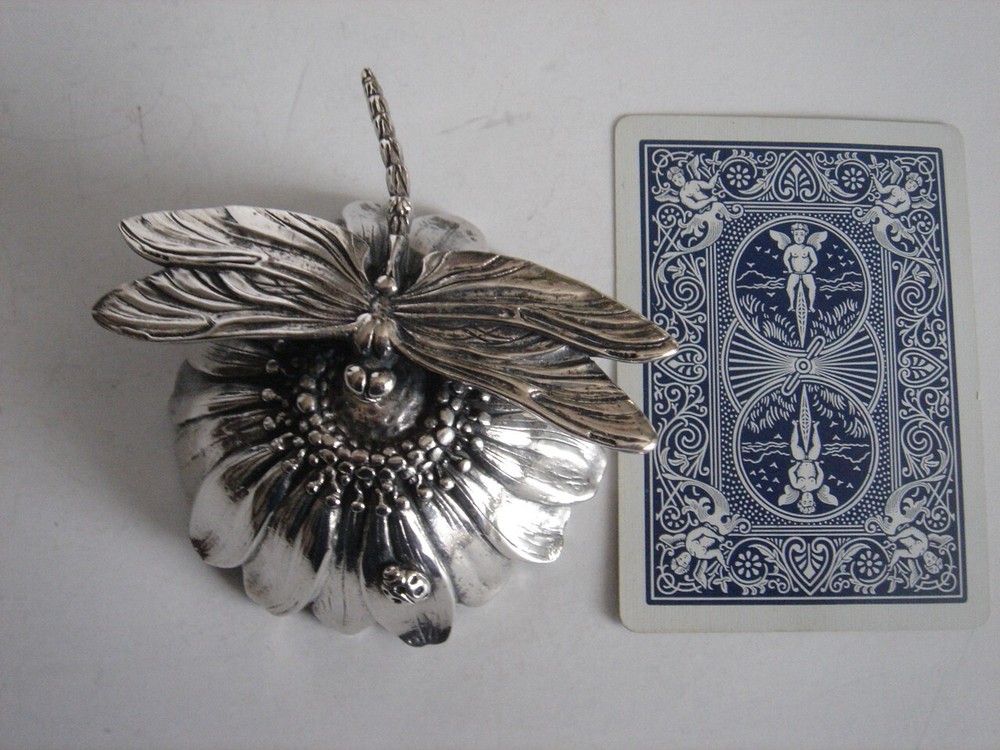 Reed & Barton Silver Plated Dragonfly w/Lady Bug Music Box Non-Working Order