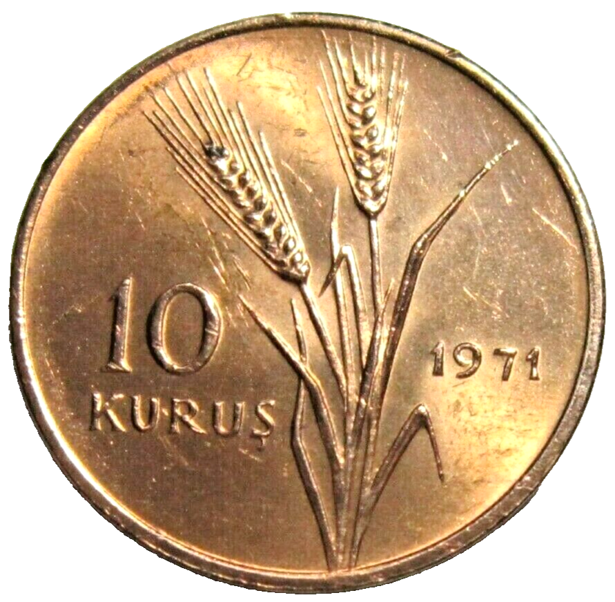 TURKEY. 10 KURUS, 1971 F.A.O. UNCIRCULATED.