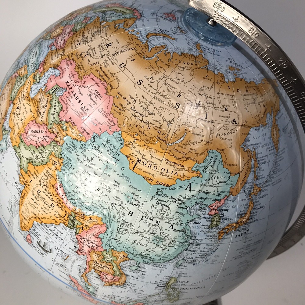 Replogle 12” World Classic Globe on Brushed Nickel Base circa 1990’s