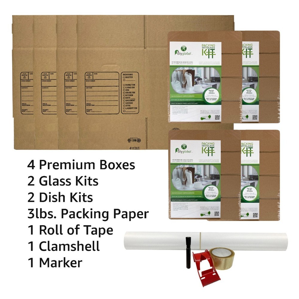 UBMOVE Kitchen Moving Box & Supplies Kit #1 4 boxes with Dish/Glass Inserts
