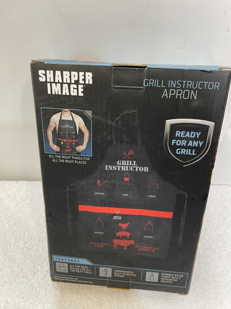 Sharper Image Backyard BBQ Barbecue Chef Black Grill Instructor Apron