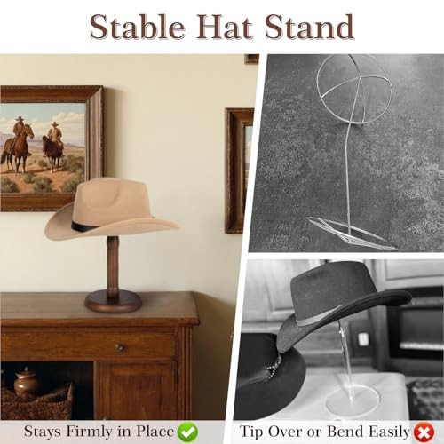 SEKSON Cowboy Hat Stand, Tabletop Hat Display Rack, Solid Wood Hat 1 Pack