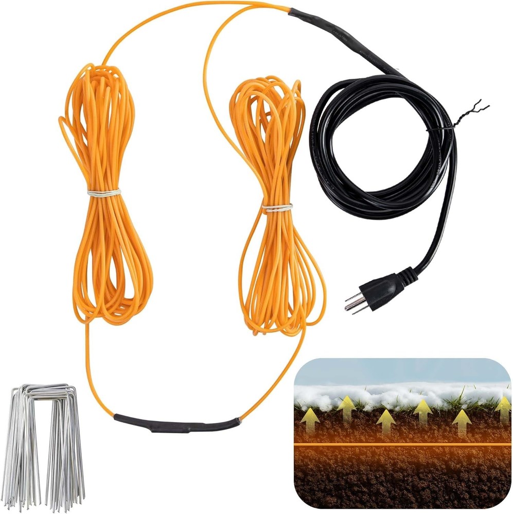 59Ft Thermostatic Soil Heating Cable,Rubber Heating Warming Cable with Thermosta