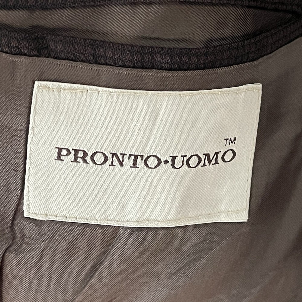 Pronto Uomo Mens Brown Houndstooth Wool Blazer 2 Button Jacket Size 41L