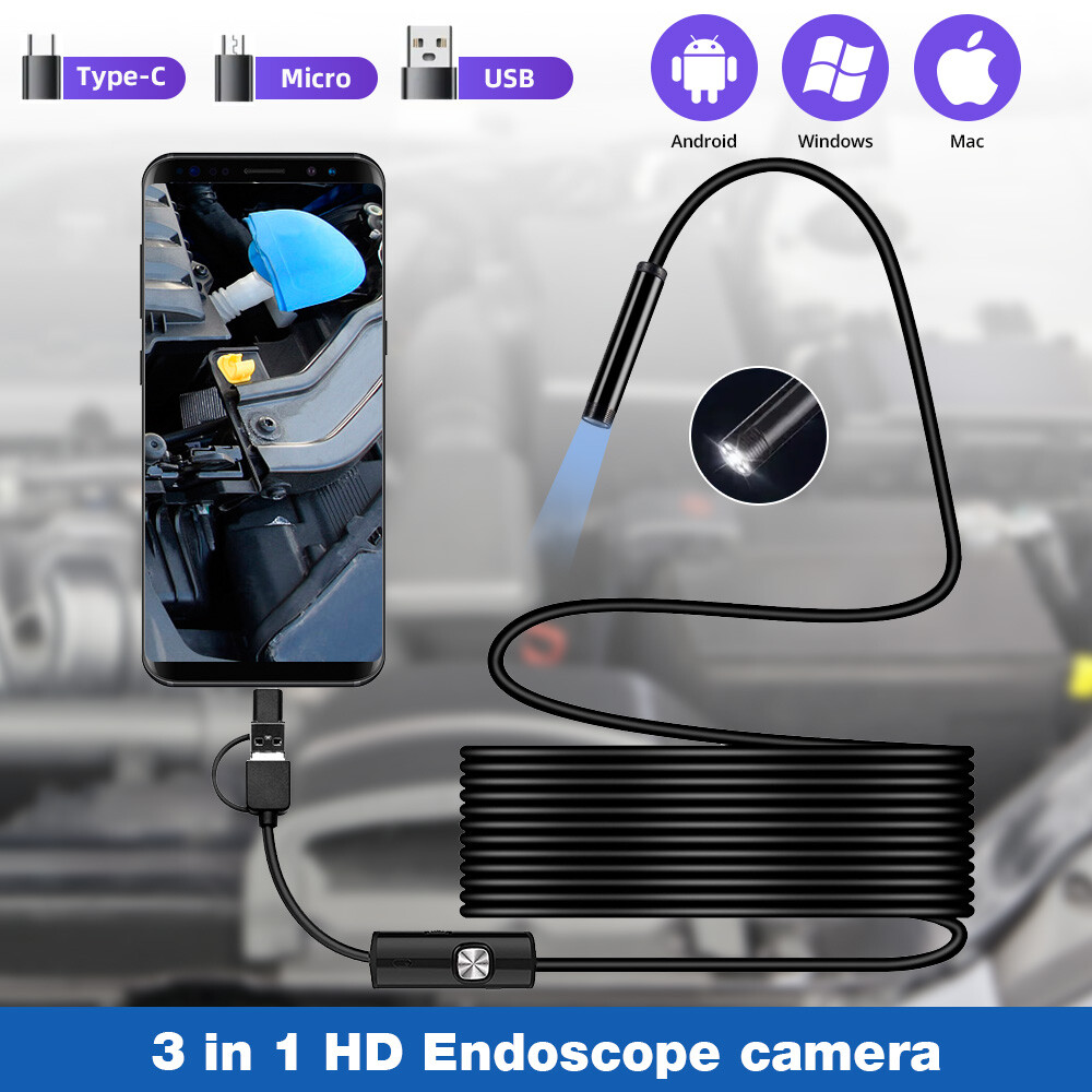 7mm LED Snake Endoscope Borescope Inspection Camera For USB Type C Android