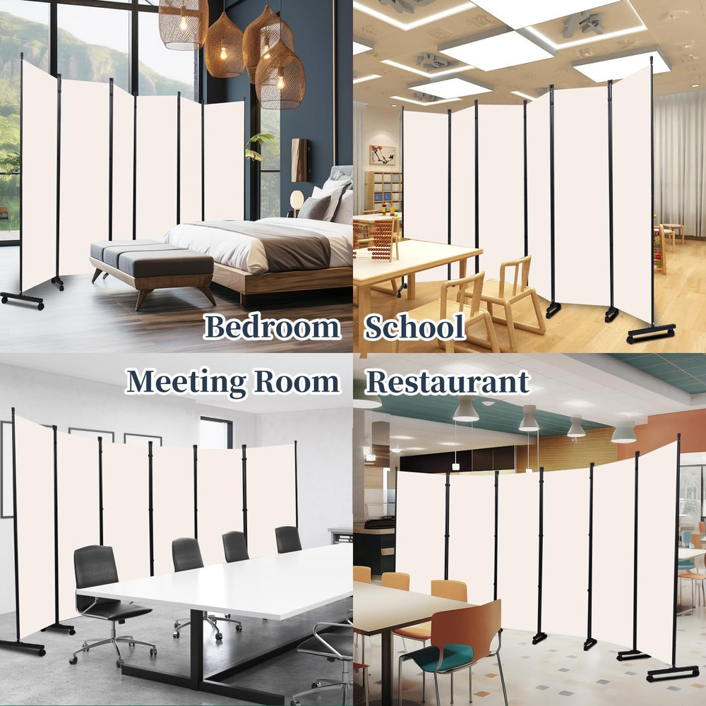 Folding Room Divider with Lockable Wheels - 132'' Privacy Screen Panel