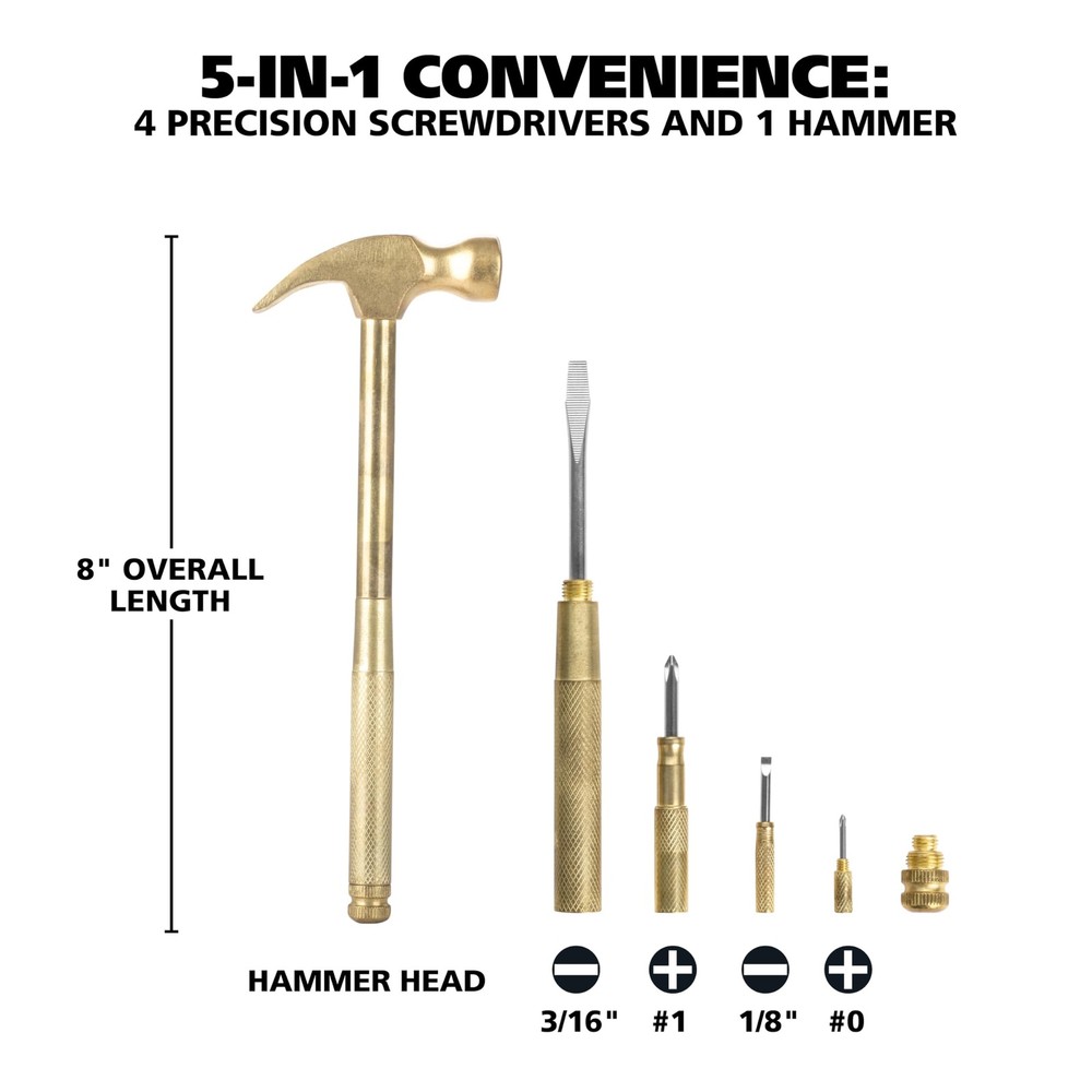 5-in-1 Hammer Multitool: Screwdriver, Chrome, Rust-Resistant, Household Gifts