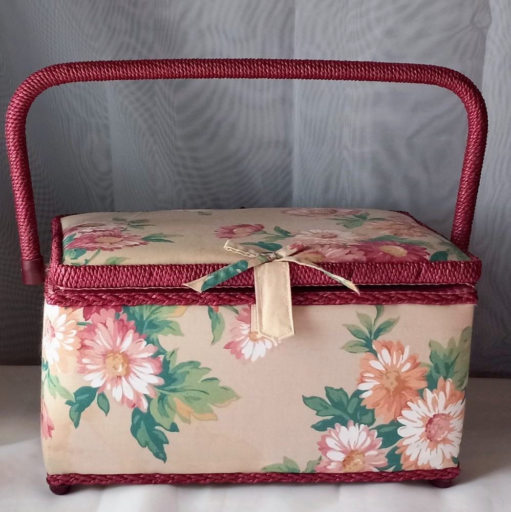 Fabric Craft Sewing Basket Box Rectangular Fabric Covered  Storage Box  #W-S