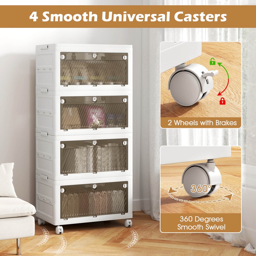 4-Tier Stackable Storage Bins 44-gal Collapsible Storage Boxes w/ Lid Organizer