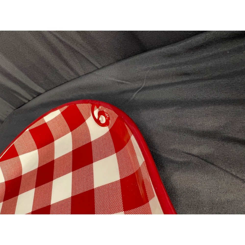 Set of 2 Ceramic Pig Plates Red Gingham Pattern