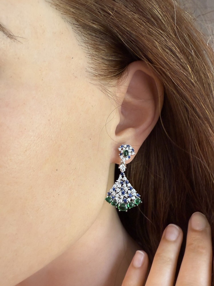 Mesmerizing Dancing Jade Dangle Drop Genuine Emerald Sapphire Earrings