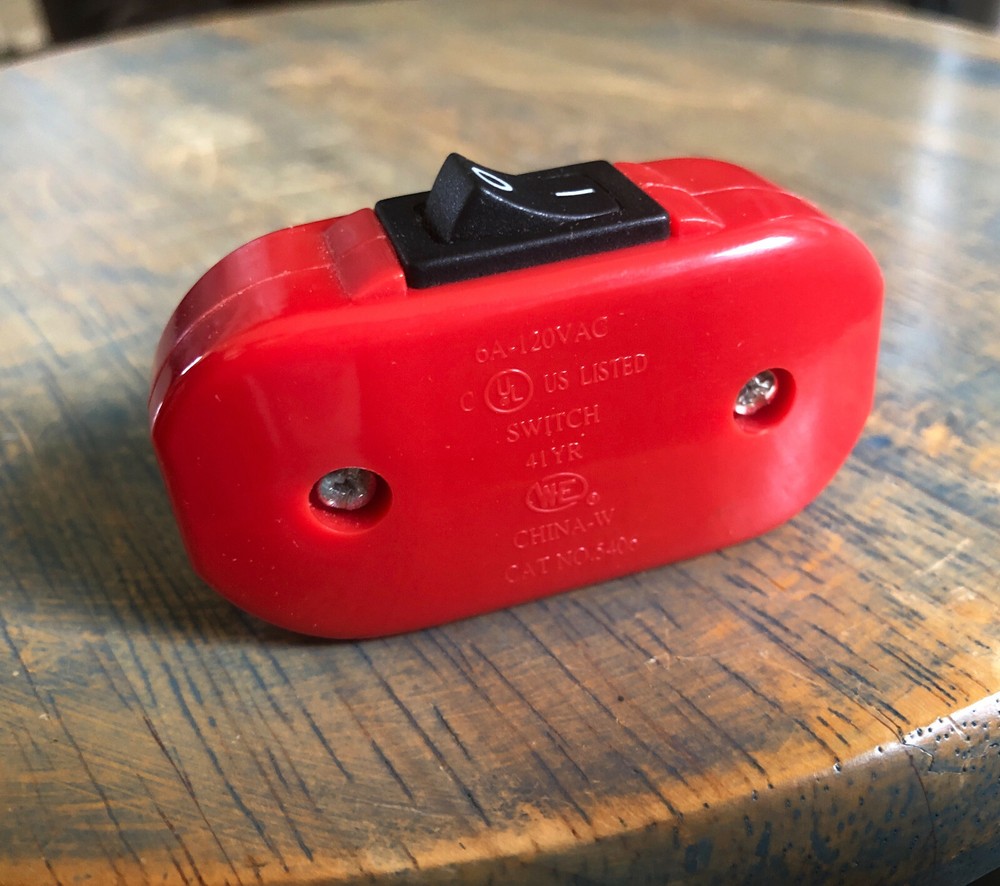 Inline Cord Switch - Red Switch (Black Rocker) - Feed Through Switch on/off lamp