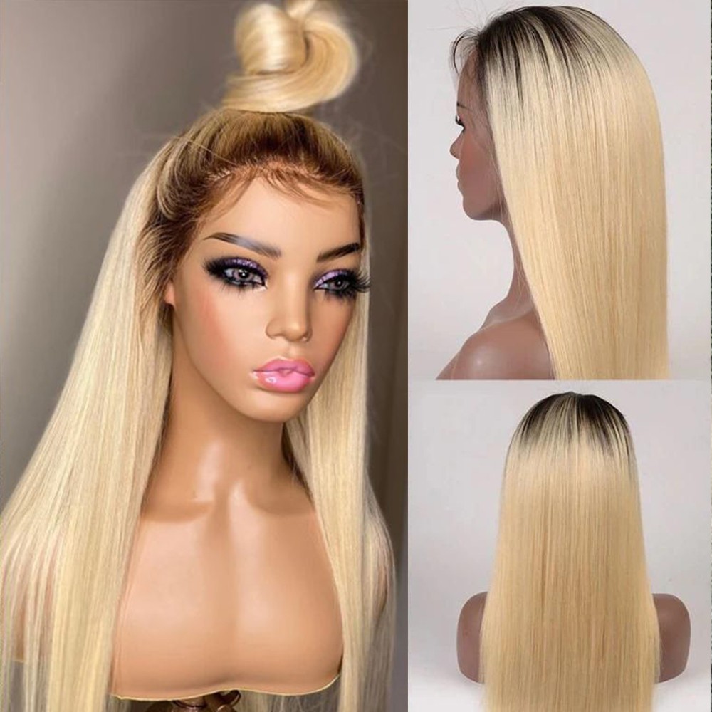 Ombre Brown Blonde Synthetic Lace Front Wigs Long Straight Hair Heat Safe Women