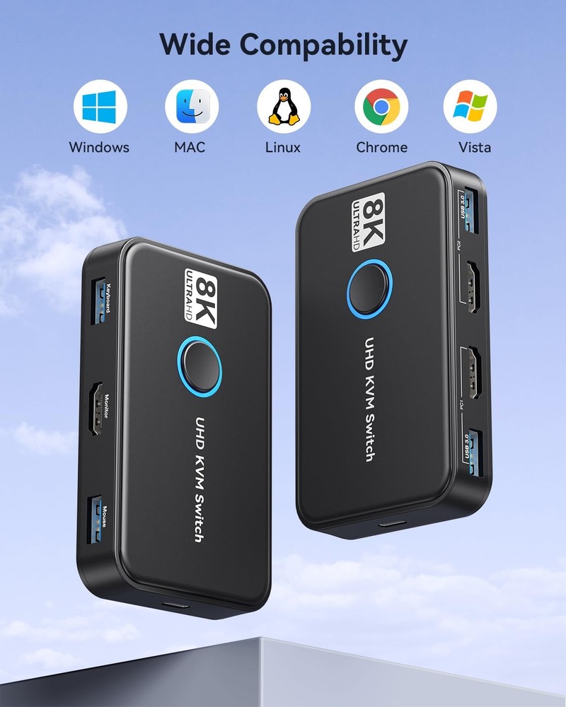 KVM Switch 1 Monitors 2 Computers USB Switch for 2 Computers Share Keyboard P...