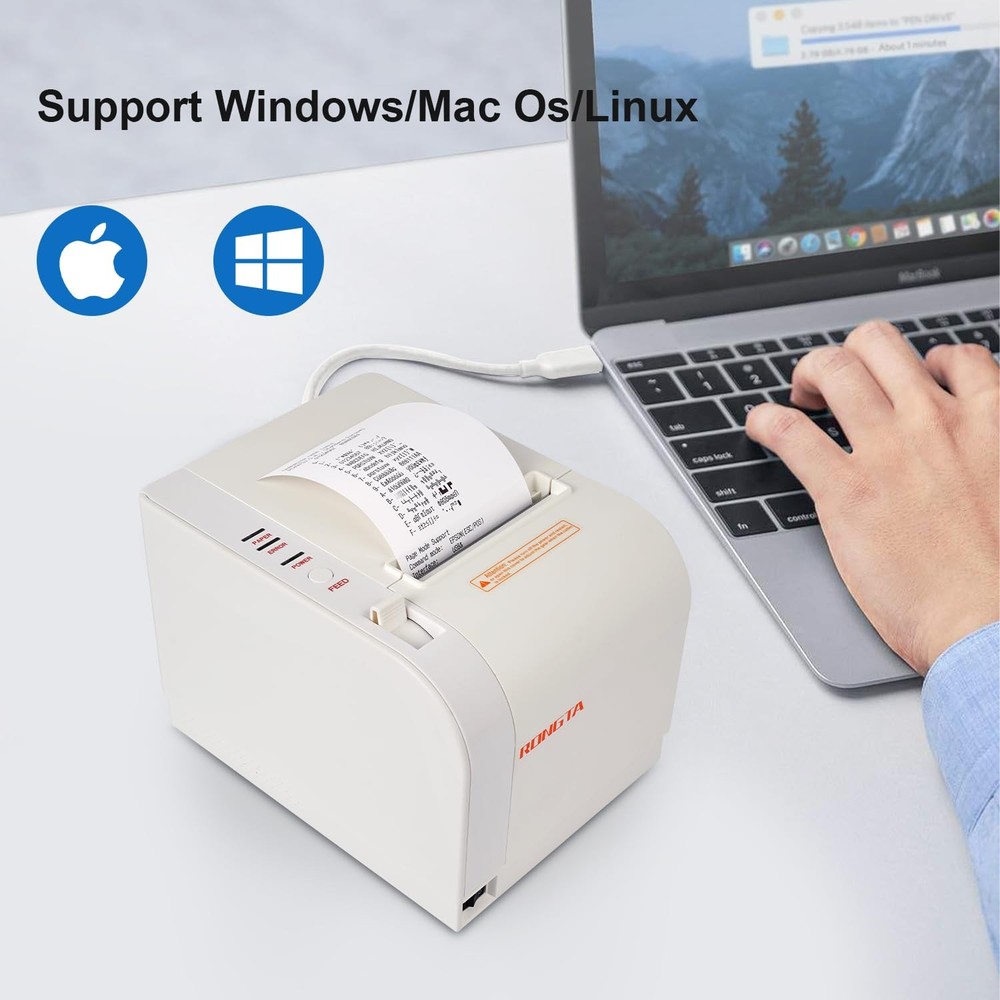 Rongta Thermal Receipt Printer, 80mm Printers, MEDIUM, White