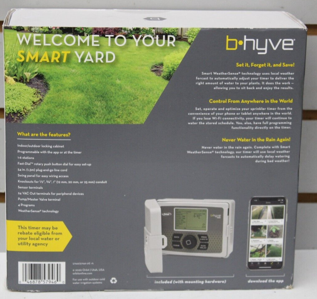 Orbit 57946 B-hyve Indoor/outdoor 6 Station WiFi Sprinkler Controller NEW Sealed