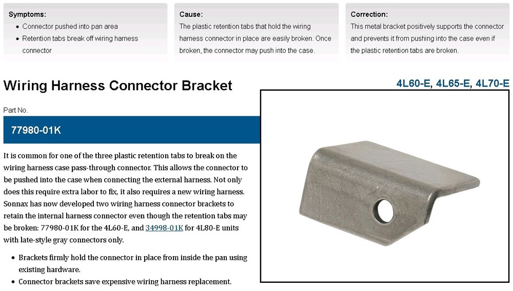 Commodore VR to VE 4L60E Automatic Transmission Case Connector Bracket