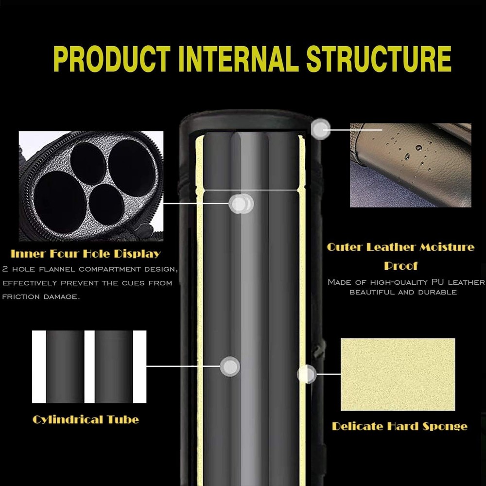Hard Shell 2x2 Pool Cue Case with Divider Tubes - Waterproof & Scratch-Resistant