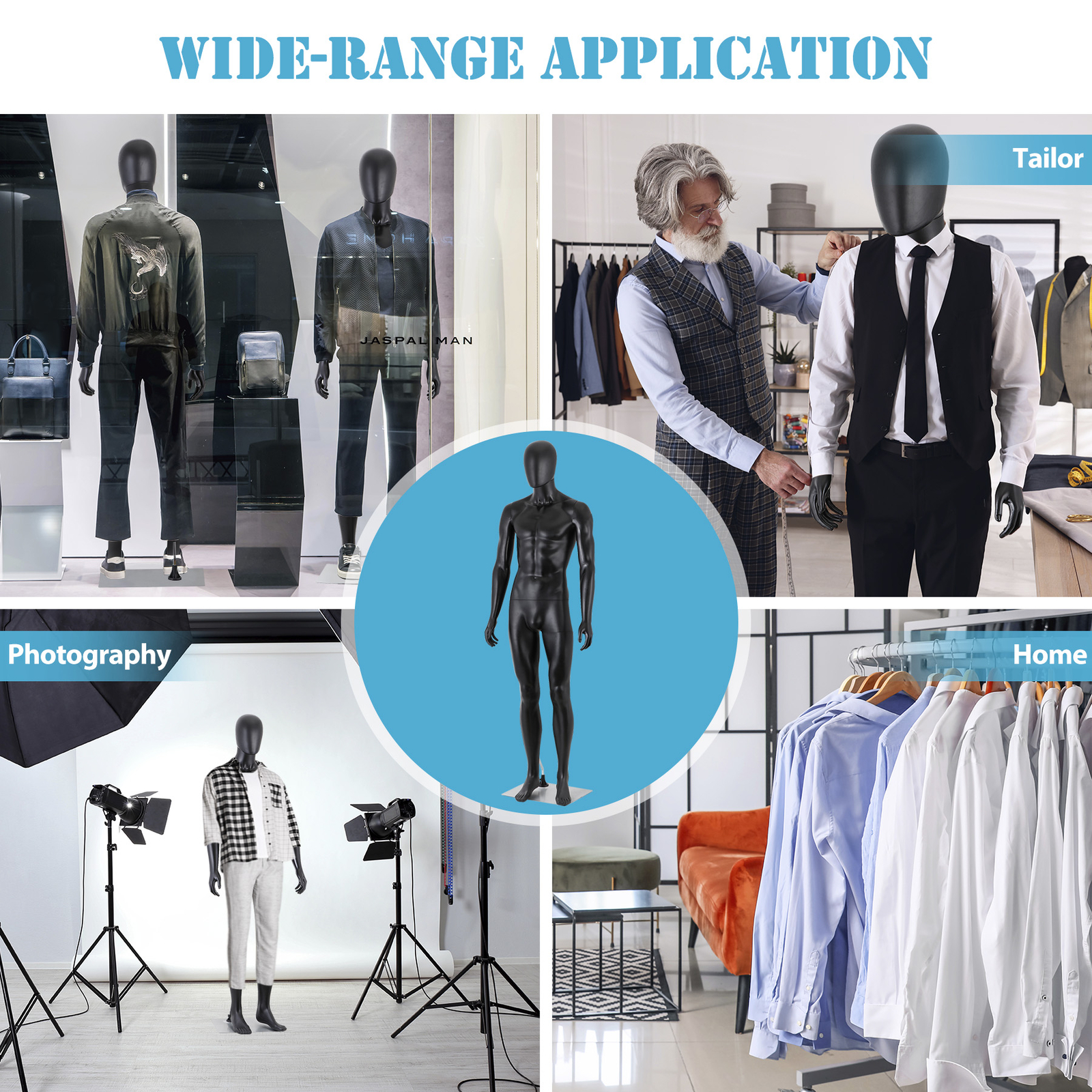 73'' High Full Body Male Mannequin with Metal Base Adjustable Mannequin Stand
