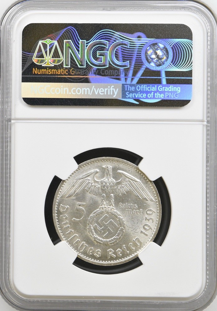 1939-B - Germany Third Reich Silver 5 Marks-NGC MS 63-Higher Grade Example