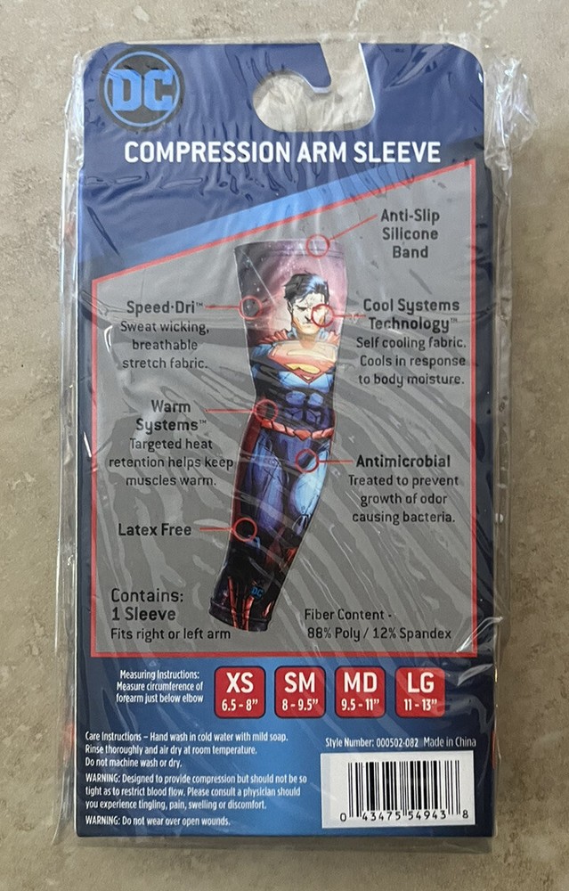 Superman Compression Athletic Arm Sleeve Size Medium Licensed DC Comics