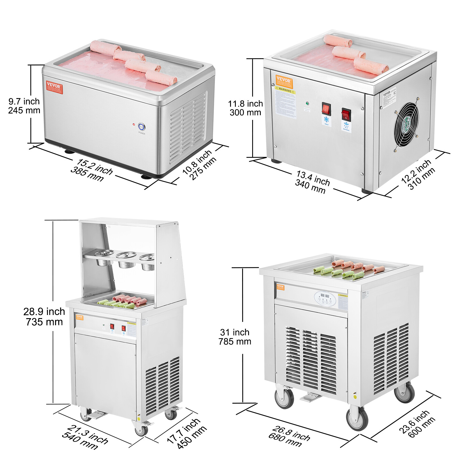 VEVOR Fried Ice Cream Roll Machine Yogurt Ice Roll Maker Single/Double Pans