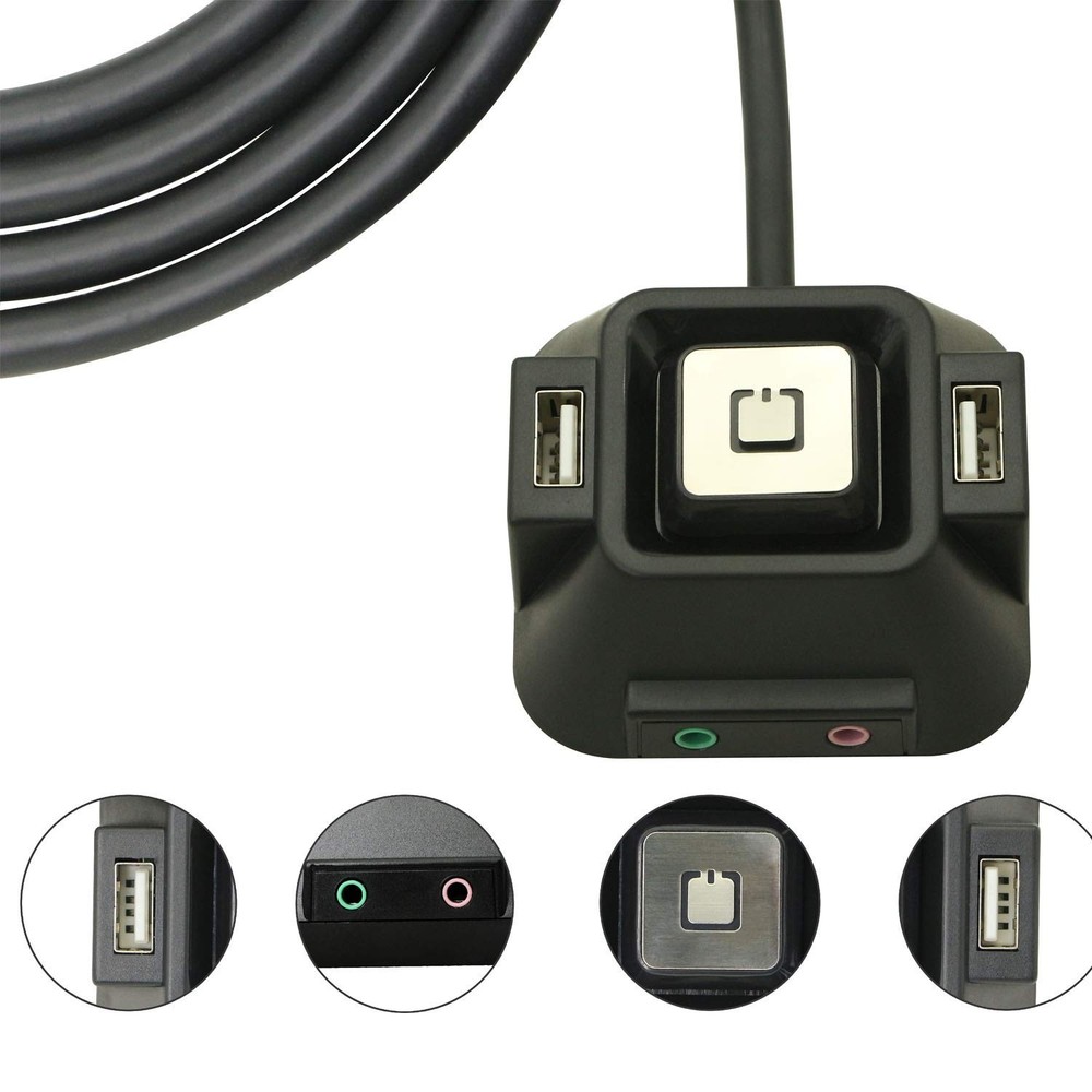 Desktop Computer Case Switch,Reset HDD Button Switch with Dual USB Black