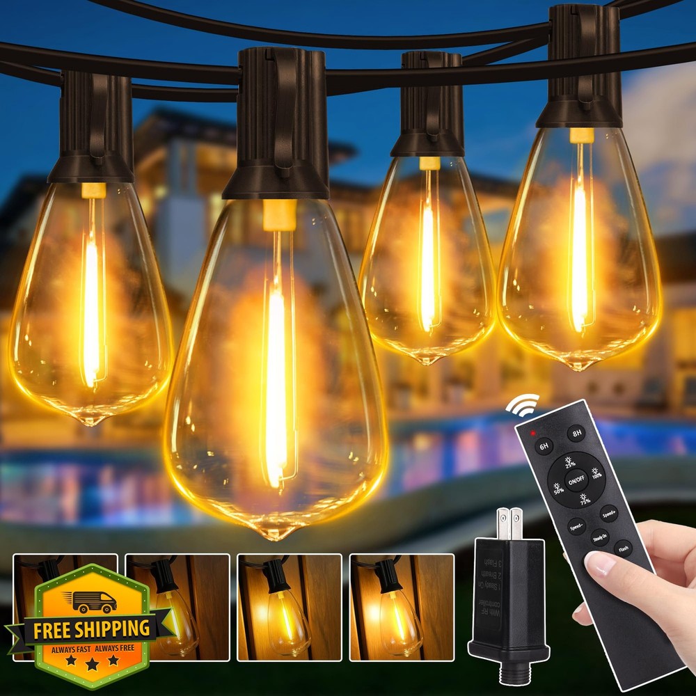 Outdoor String Lights Dimmable 50FT Remote Waterproof Shatterproof Patio
