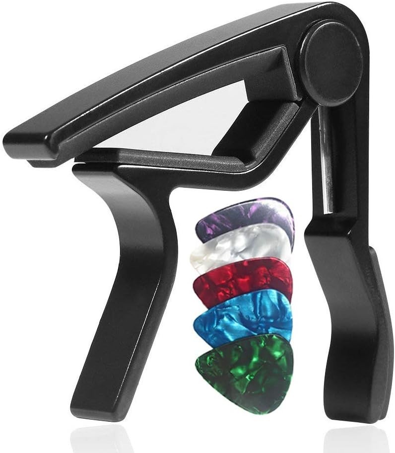 Luxurious Black Guitar Capo with Quick Release & 5 Free Picks - Versatile Fun