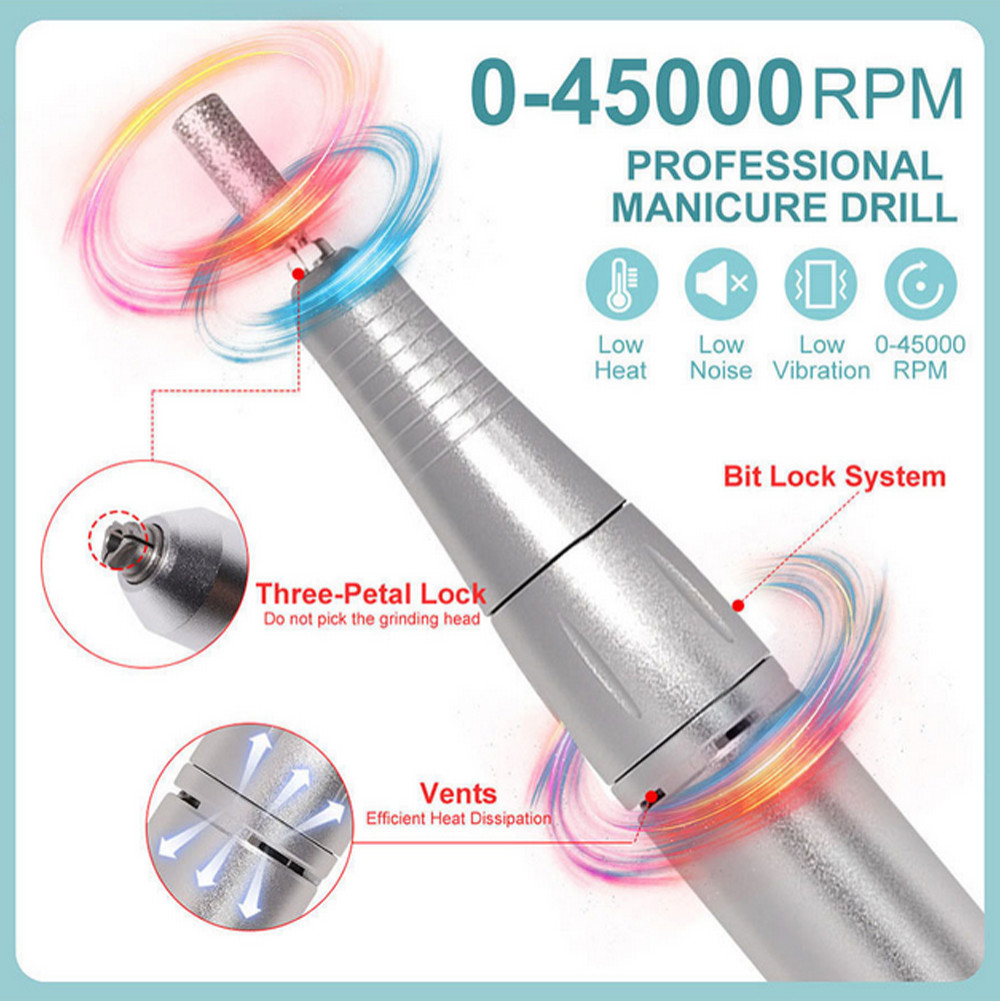 45000RPM Electric Portable Nail Drill Machine Rechargeable Low Noise Sander File