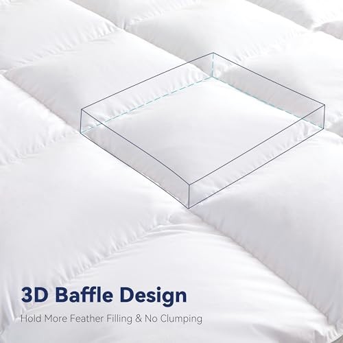 3 Inch Goose Feather Mattress Topper,Feather Bed Topper,Mattress Full White