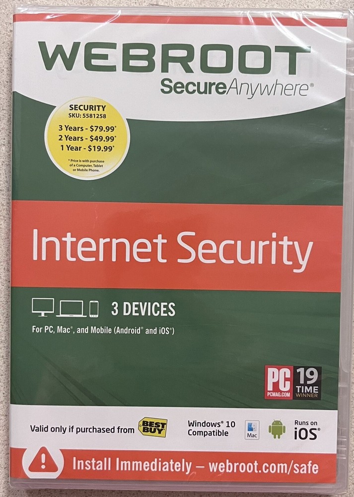 SEALED Webroot Secure Anywhere Internet Security 3 Devices Windows/Mac/Android