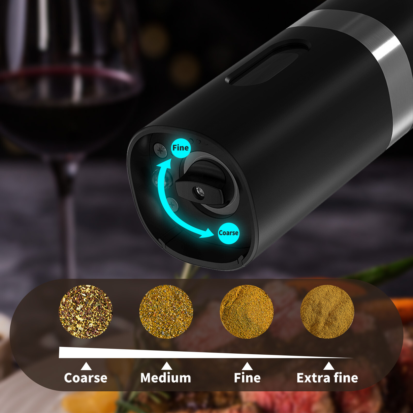 Electric Salt and Pepper Grinder Set with Rechargeable Base Mill-Adjustable