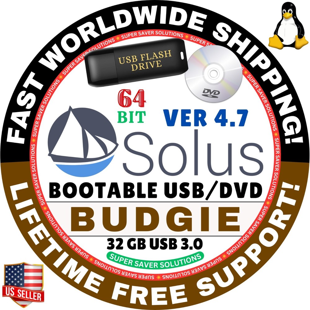 SOLUS LINUX OS LIVE/FULL 64 BIT USB/DVD BUDGIE, GNOME, PLASMA, XFCE for MAC / PC