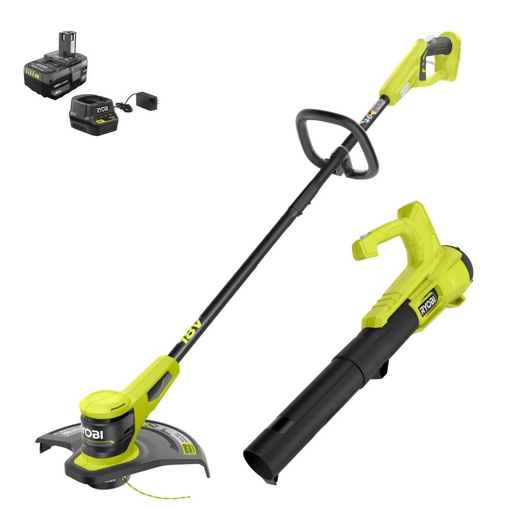 Ryob 18V Cordless Battery String Trimmer and Blower Combo Kit (2-Tools)