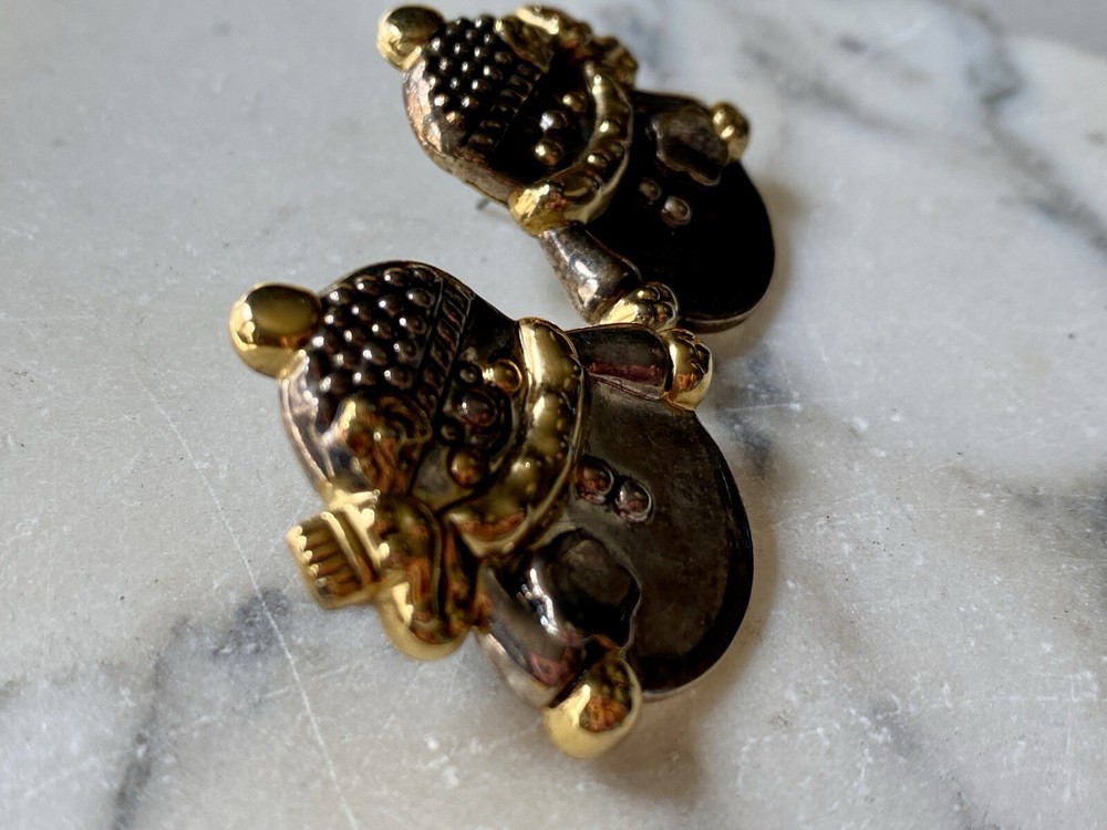 Vintage silver tone snowman Statement Earrings