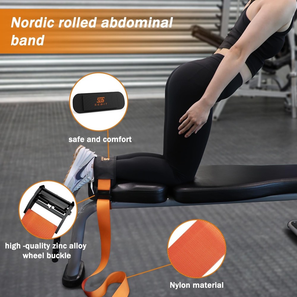 SEBIT Hamstring Curl Strap,59 inches Adjustable Squat Strap Foot Dumbbell Str...
