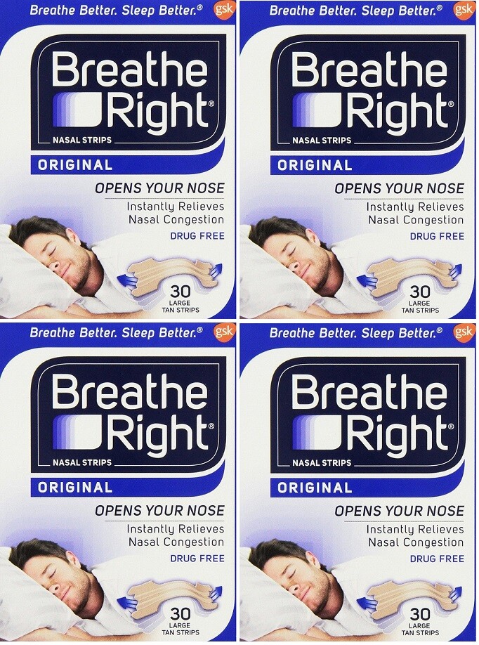 4 Pack Breathe Right, ORIGINAL Nasal Strips 30 LARGE TAN Strips