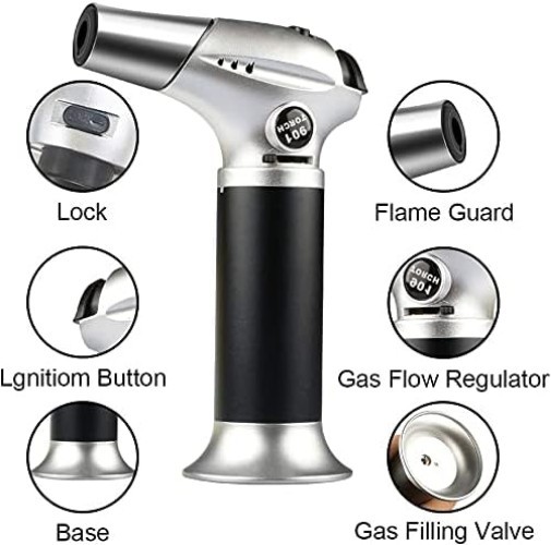 Adjustable Flame Kitchen Blow Torch - Refillable Culinary Torch for Cooking