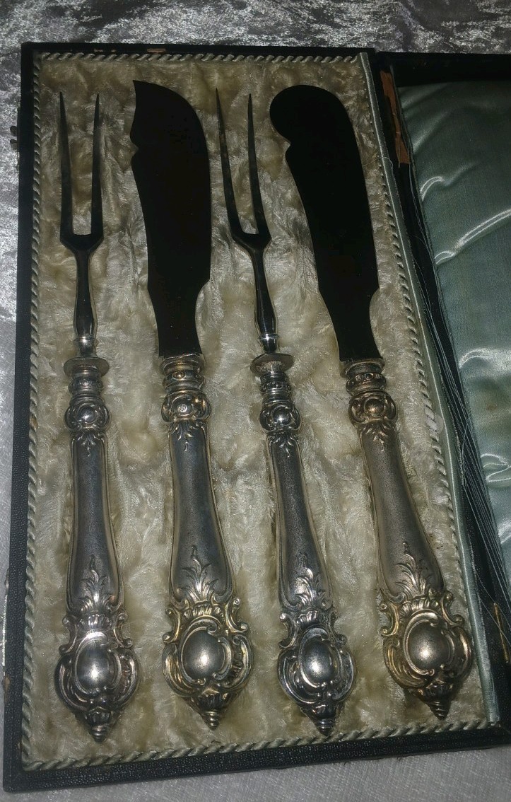 Antique 800 German Silver Fish Set Original Box W. Schwechten Berlin 1853-1902