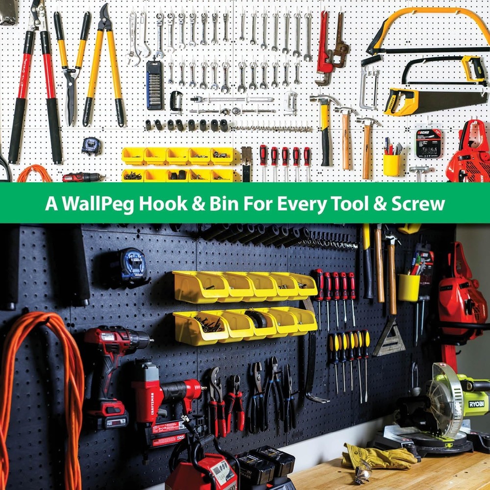 WallPeg 100 Pegboard Peg Hooks – Durable, Self-Locking Black Board