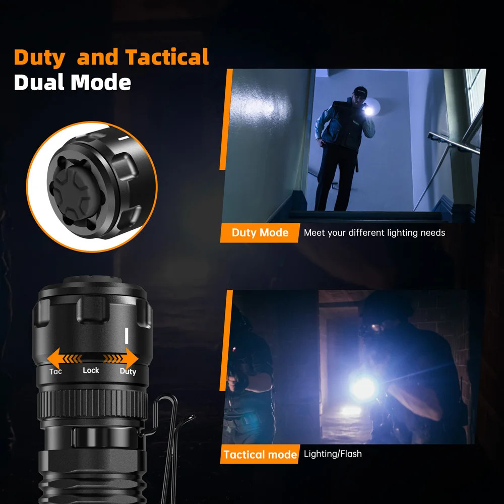 1300LM Powerful Tactical Flashlight Rechargeable Torch With Tail & Rotary Switch