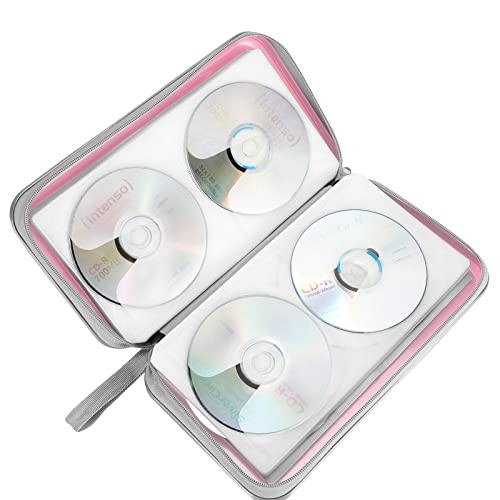 CD Case holder, 80 Capacity CD/DVD Case Holders Wallet Hard Plastic Light Pink