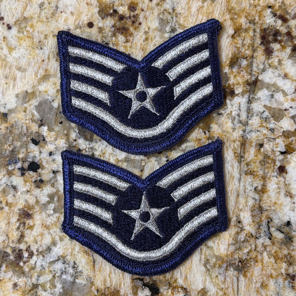USAF small size Staff Sergeant Sgt E5 OR-5 Rank Insignia Patch Pair P2009