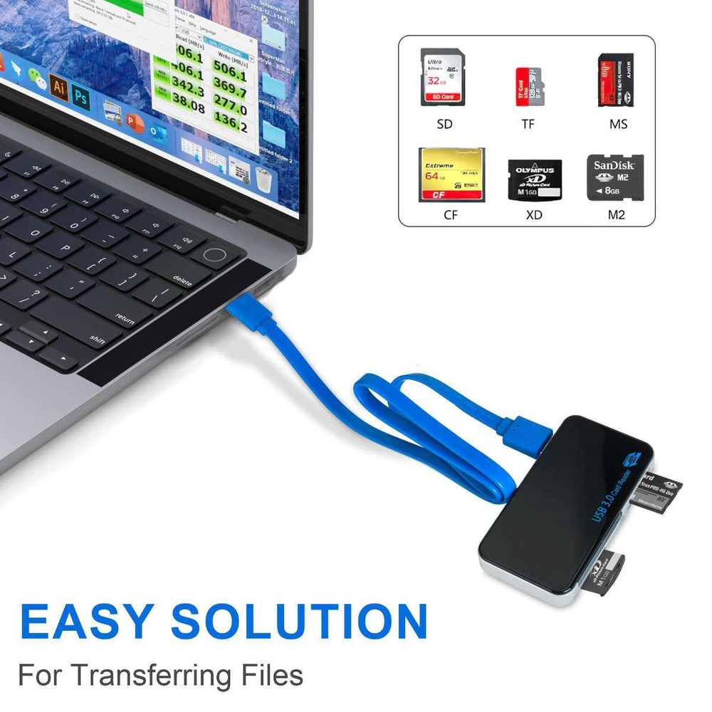 USB 3.0 Memory Card Reader Adapter 5GBPS Fit For CF/TF/SD/Micro SD/XD/M2/MS Card